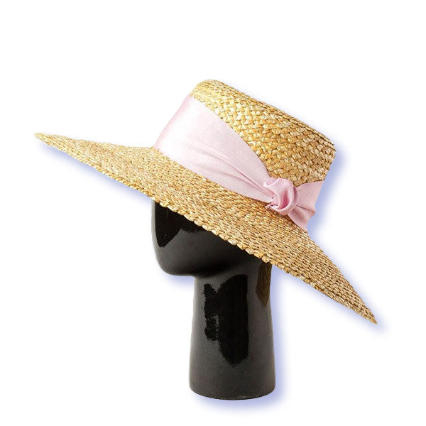 Capeline Panama galon rose sur porte chapeau
