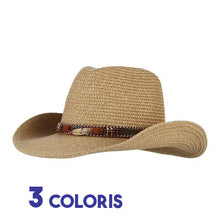 Chapeau Panama paille plume aigle galon sur fond blanc avec marqué trois coloris