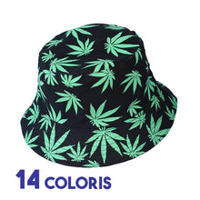 Bob noir motif feuille cannabis vert sur fond blanc avec marqué quatorze coloris