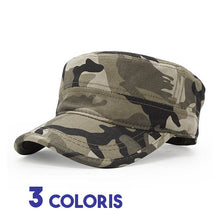 Casquette Armée motif camouflage 3/4 face sur fond blanc avec marqué trois coloris