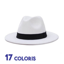 Chapeau Fedora mickael jackson blanc galon noir sur fond blanc avec marqué dix sept coloris