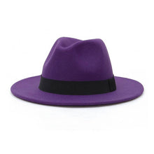 Chapeau Fedora gangster violet galon noir sur fond blanc