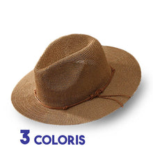 Chapeau Panama paille galon liane 3/4 face sur fond blanc avec marqué trois coloris