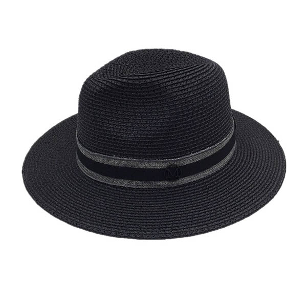 Chapeau Panama couleur noir galon blanc marron 3/4 face sur fond blanc