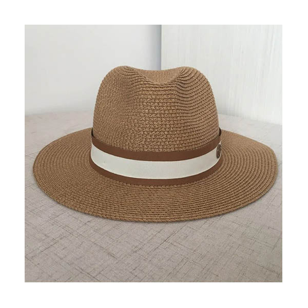 Chapeau Panama couleur paille galon blanc marron vue de face