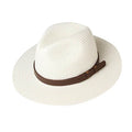 Chapeau Panama blanc 3/4 face avec galon effet ceinture cuir marron