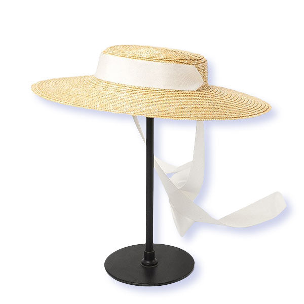 Chapeau provençal paille avec ruban disposé en galon sur le devant de la capeline