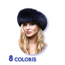 Chapka bandeau fourrure bleu marine sur femme blonde 8 coloris